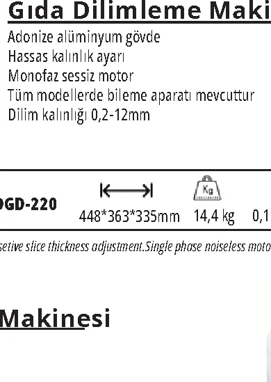 Gıda Dilimleme Makinesi 250 mm